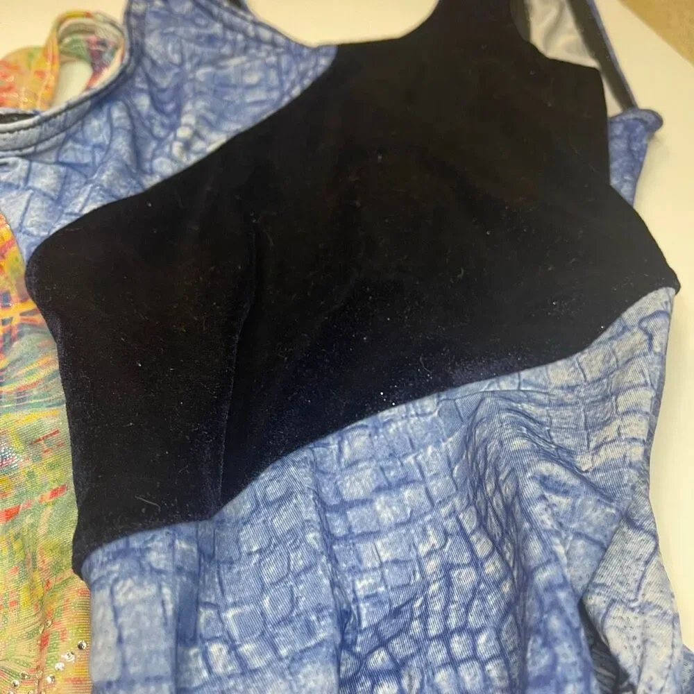 Jam Wear Leos Girls Dance Gymnastics Leotards Blue and Multicolor Tie Dye Medium